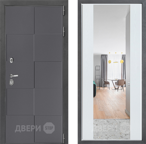 Входная металлическая Дверь Дверной континент ДК-3/606 ФЛЗ-1 Зеркало Белое дерево в Королёве