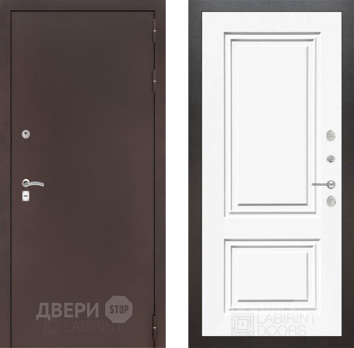 Дверь Лабиринт (LABIRINT) Classic антик медь 26 Белый (RAL-9003) в Королёве